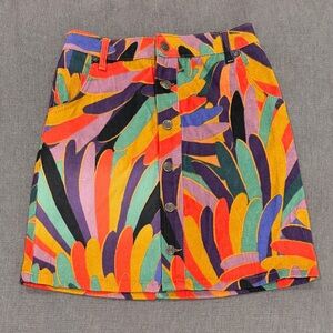 Anthropologie Bright Multicolor Button-Front Mini Skirt